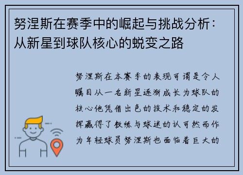努涅斯在赛季中的崛起与挑战分析：从新星到球队核心的蜕变之路