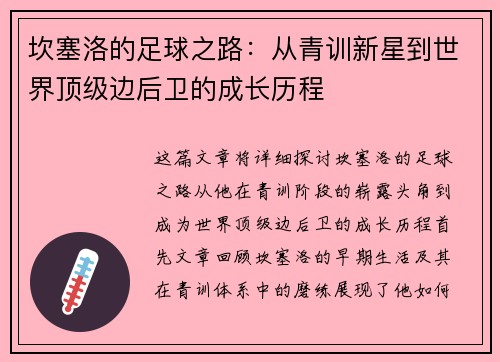 坎塞洛的足球之路：从青训新星到世界顶级边后卫的成长历程