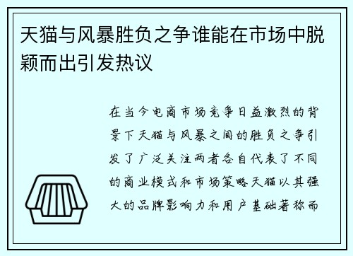天猫与风暴胜负之争谁能在市场中脱颖而出引发热议